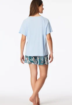 Schlafanzug kurz Palmen hellblau - Modern Nightwear