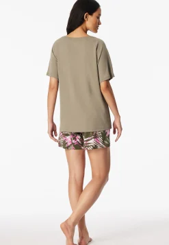 Schlafanzug kurz Palmen jade - Modern Nightwear