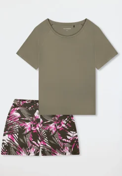 Schlafanzug kurz Palmen jade - Modern Nightwear