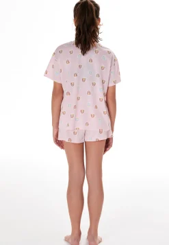 Schlafanzug kurz Regenbogen rosa - Teens Nightwear