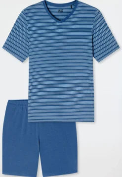 Schlafanzug kurz Ringel atlantikblau - Long Life Soft