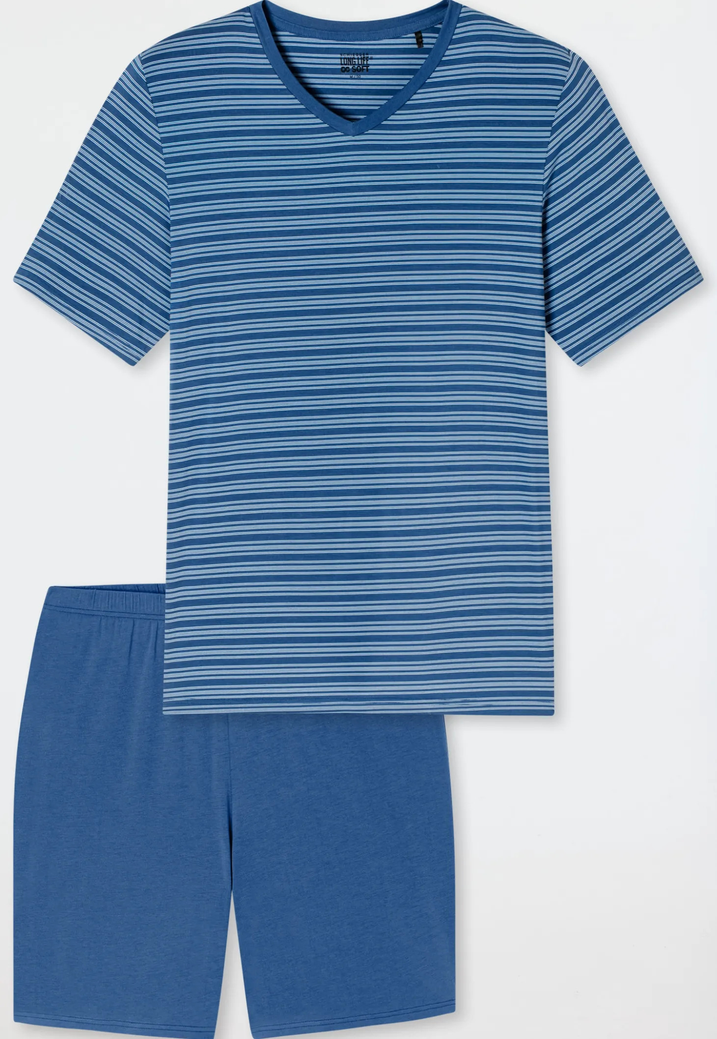 Schlafanzug kurz Ringel atlantikblau - Long Life Soft
