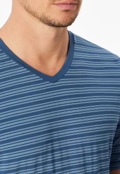Schlafanzug kurz Ringel atlantikblau - Long Life Soft