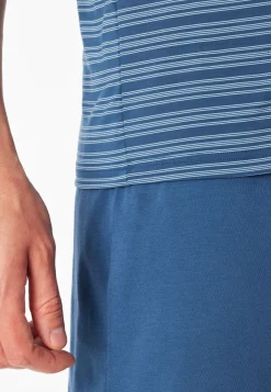 Schlafanzug kurz Ringel atlantikblau - Long Life Soft