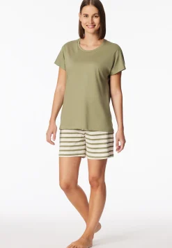 Schlafanzug kurz Ringel linde - Casual Essentials