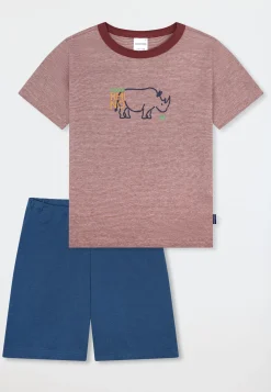 Schlafanzug kurz Ringel Nashorn rot - Kids Nightwear