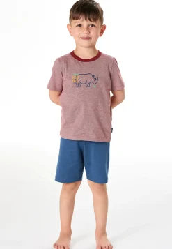 Schlafanzug kurz Ringel Nashorn rot - Kids Nightwear