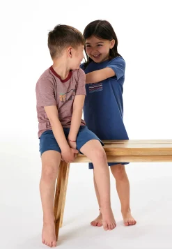 Schlafanzug kurz Ringel Nashorn rot - Kids Nightwear