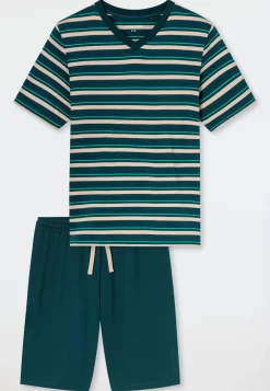 Schlafanzug kurz Ringel tiefseegrün - Casual Nightwear