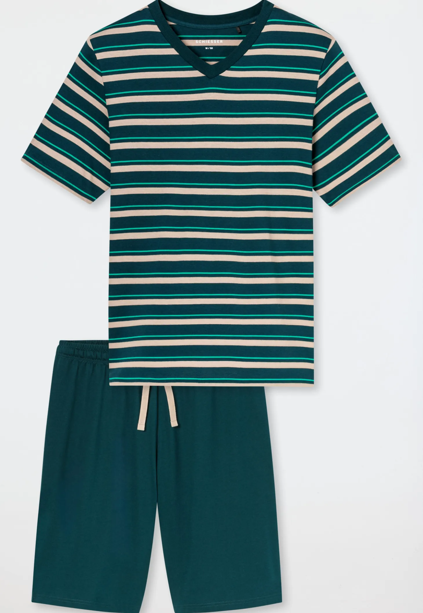 Schlafanzug kurz Ringel tiefseegrün - Casual Nightwear