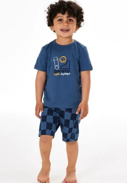 Schlafanzug kurz Skate Karos atlantikblau - Kids Nightwear