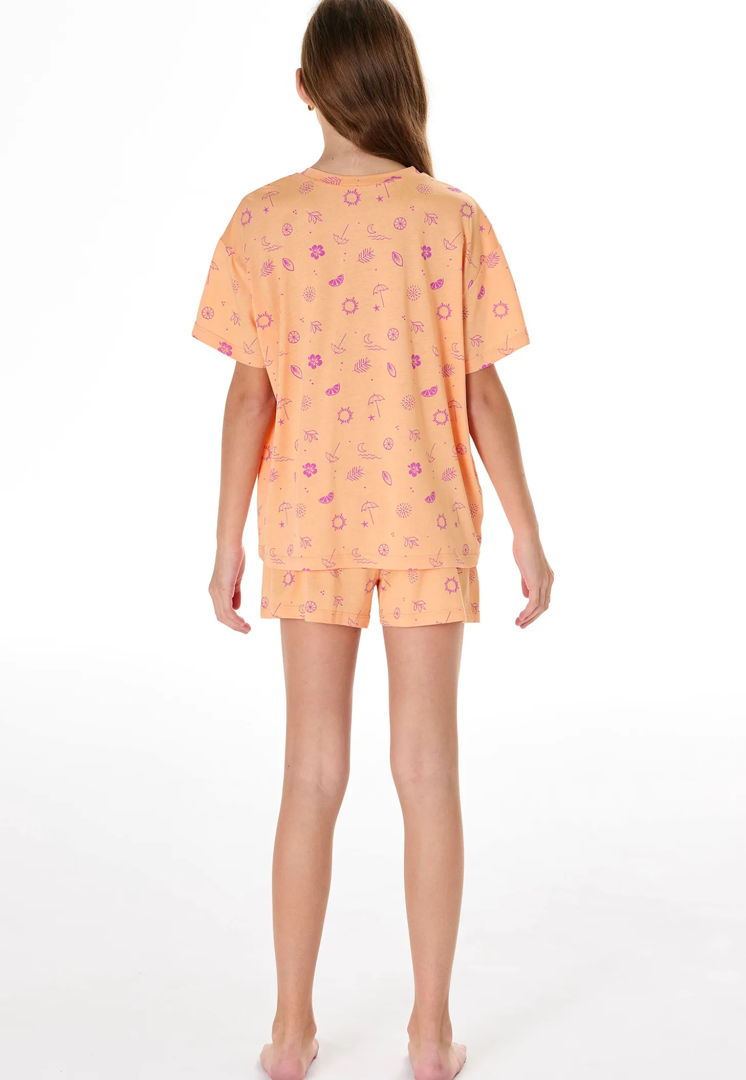 Schlafanzug kurz Sommer pfirsichorange - Teens Nightwear