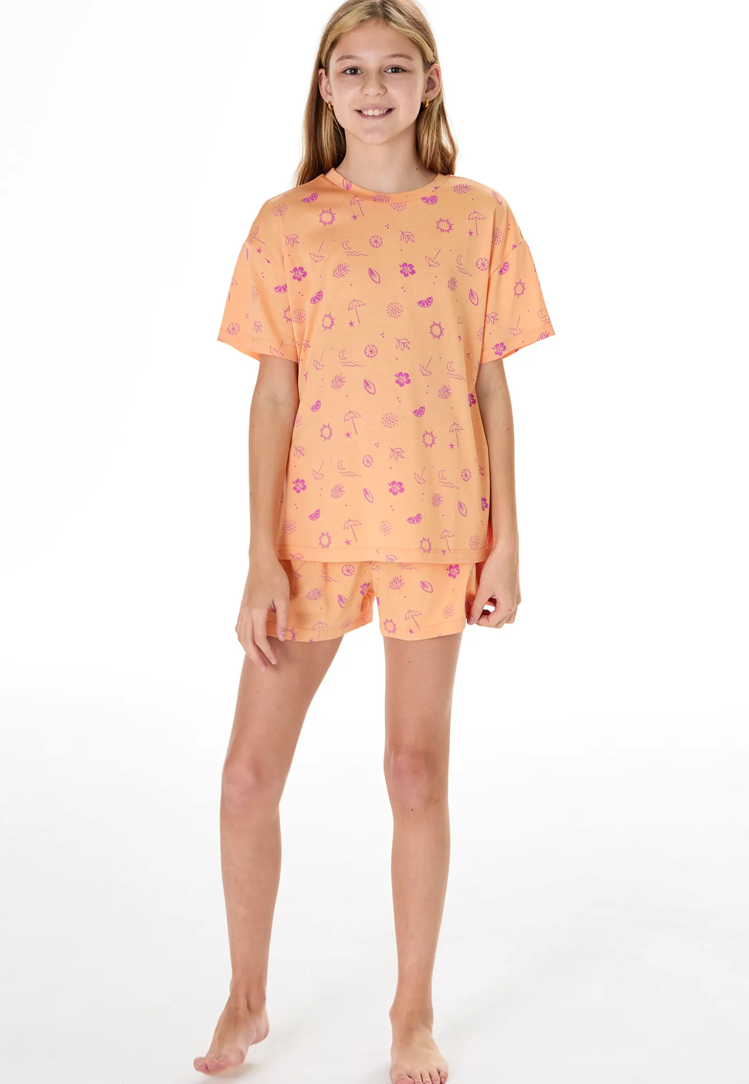 Schlafanzug kurz Sommer pfirsichorange - Teens Nightwear