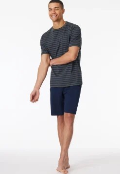Schlafanzug kurz Streifen anthrazit - Casual Essentials