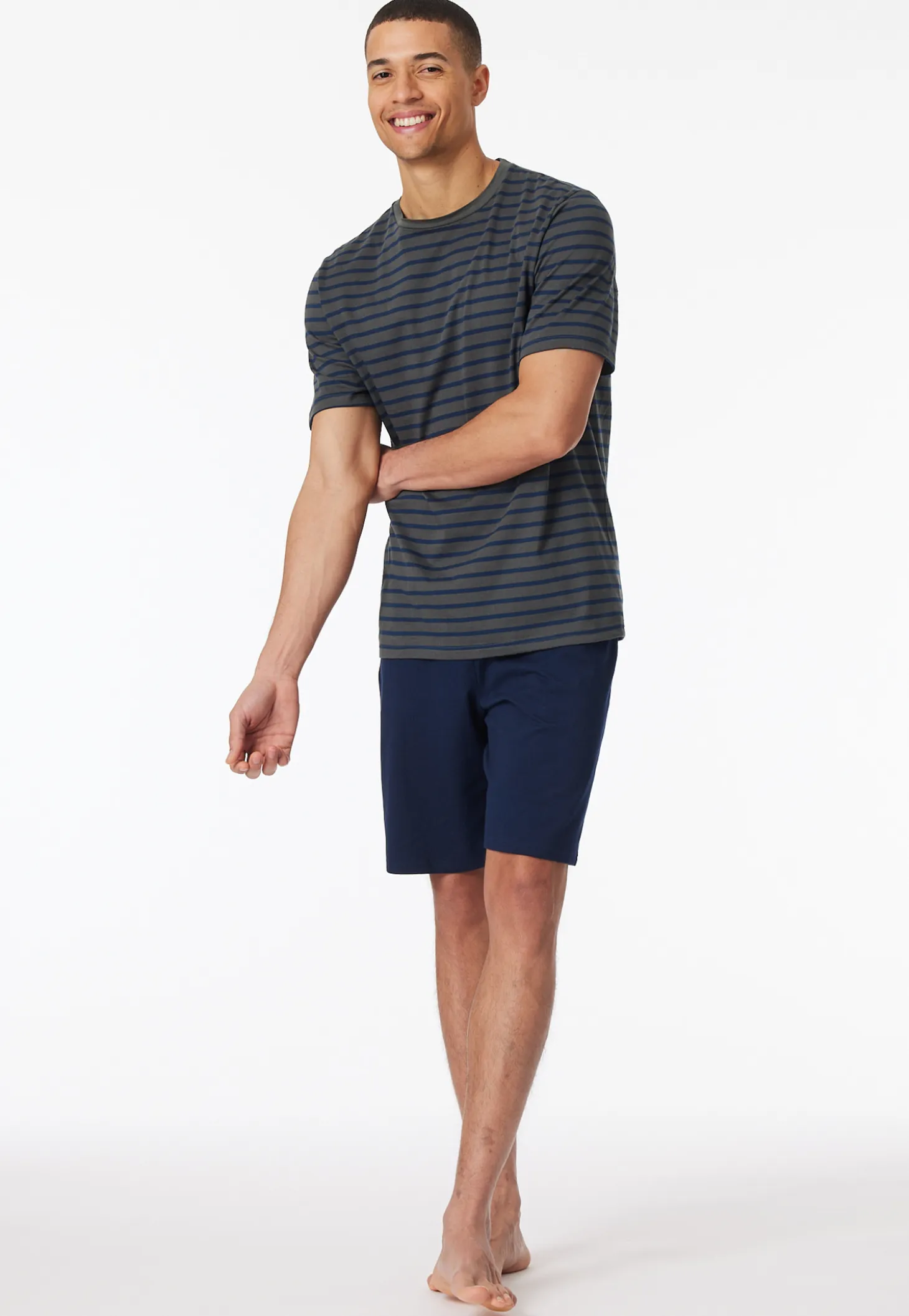 Schlafanzug kurz Streifen anthrazit - Casual Essentials
