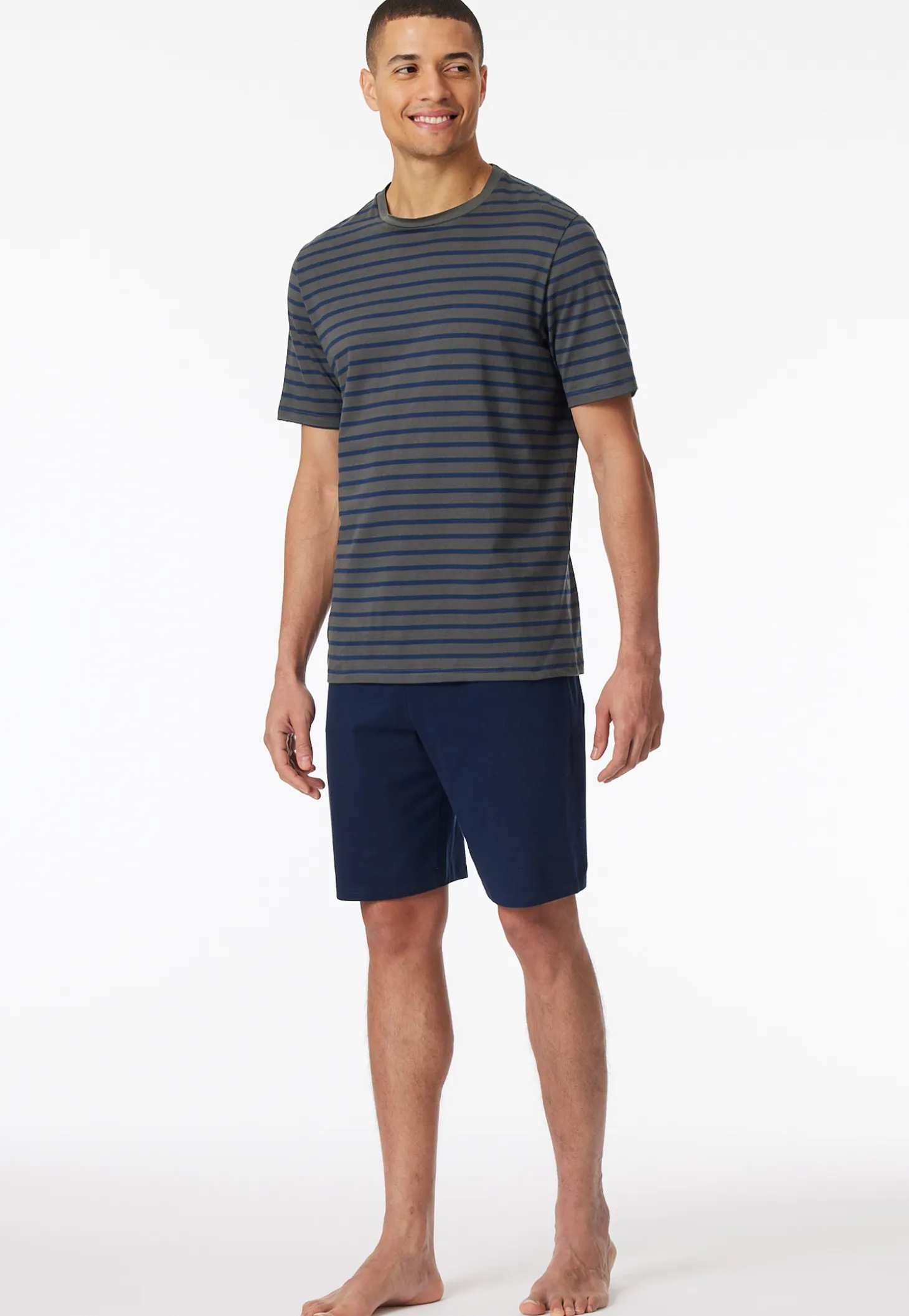 Schlafanzug kurz Streifen anthrazit - Casual Essentials