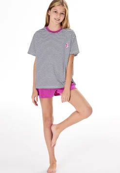 Schlafanzug kurz Streifen Zitrus fuchsia - Teens Nightwear