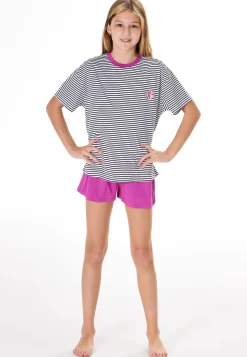 Schlafanzug kurz Streifen Zitrus fuchsia - Teens Nightwear
