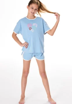 Schlafanzug kurz Sweatware Herz happy pacific blue - Teens Nightwear