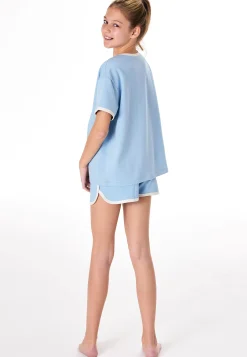 Schlafanzug kurz Sweatware Herz happy pacific blue - Teens Nightwear