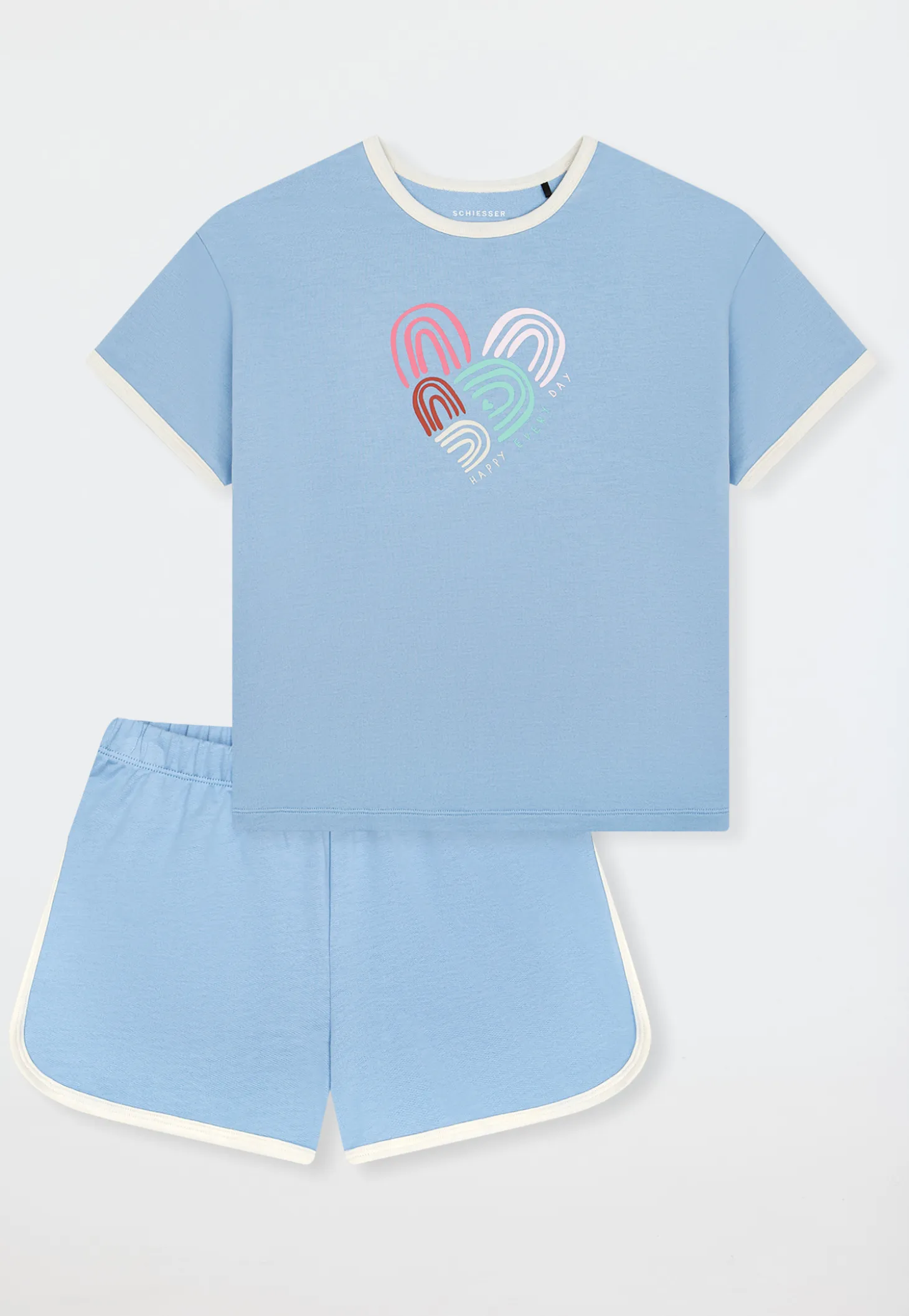 Schlafanzug kurz Sweatware Herz happy pacific blue - Teens Nightwear