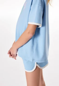 Schlafanzug kurz Sweatware Herz happy pacific blue - Teens Nightwear
