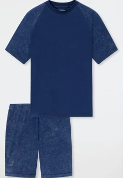 Schlafanzug kurz Tie-Dye-Effekt navy -Modern Essentials