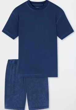 Schlafanzug kurz Tie-Dye-Effekt navy -Modern Essentials