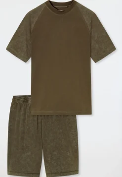 Schlafanzug kurz Tie-Dye-Effekt oliv - Modern Essentials