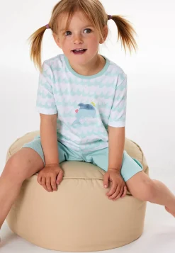 Schlafanzug kurz Wellen Delfin türkis - Kids Nightwear