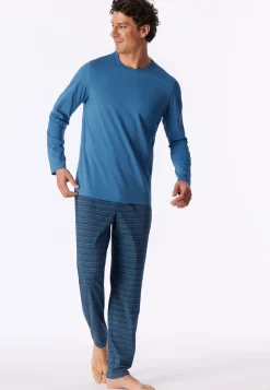 Schlafanzug lang aqua gemustert - Casual Essentials