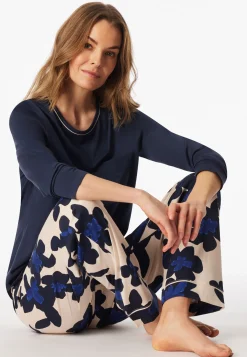 Schlafanzug lang Blumen navy - Comfort Nightwear