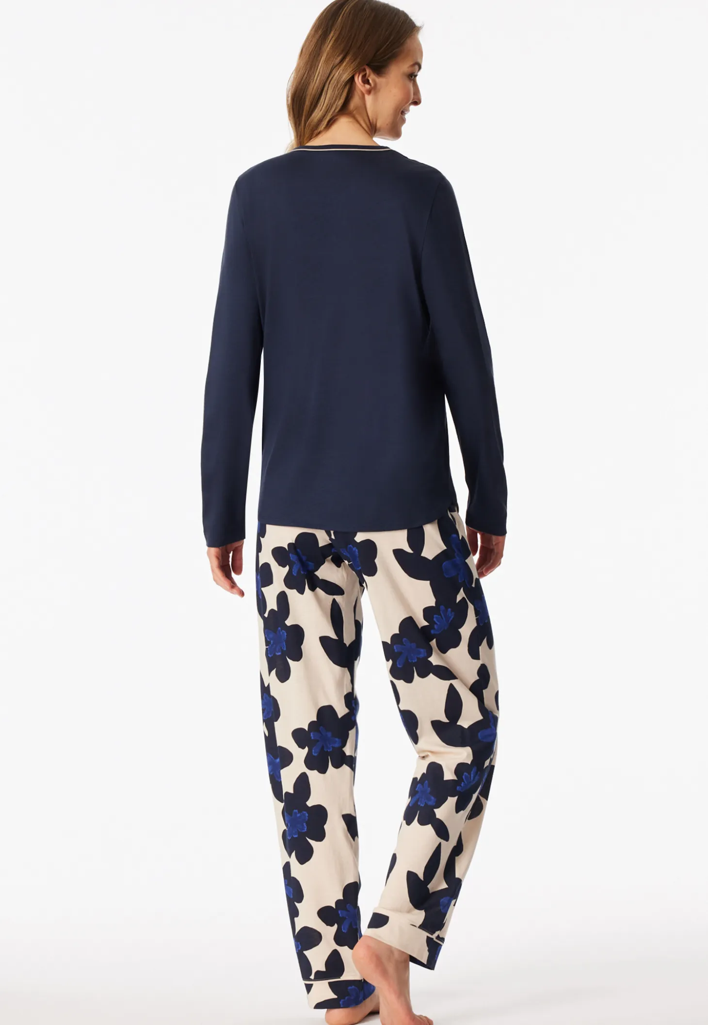 Schlafanzug lang Blumen navy - Comfort Nightwear