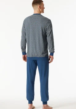 Schlafanzug lang Bündchen atlantikblau gemustert - Comfort Nightwear