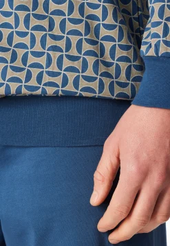 Schlafanzug lang Bündchen atlantikblau gemustert - Comfort Nightwear