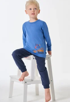 Schlafanzug lang Bündchen Bagger blau - Kids Nightwear