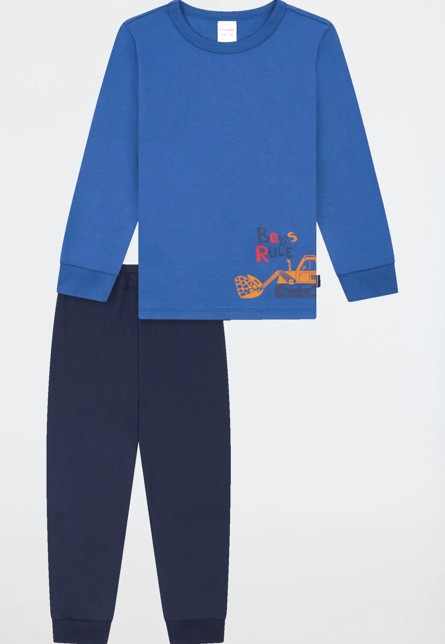 Schlafanzug lang Bündchen Bagger blau - Kids Nightwear