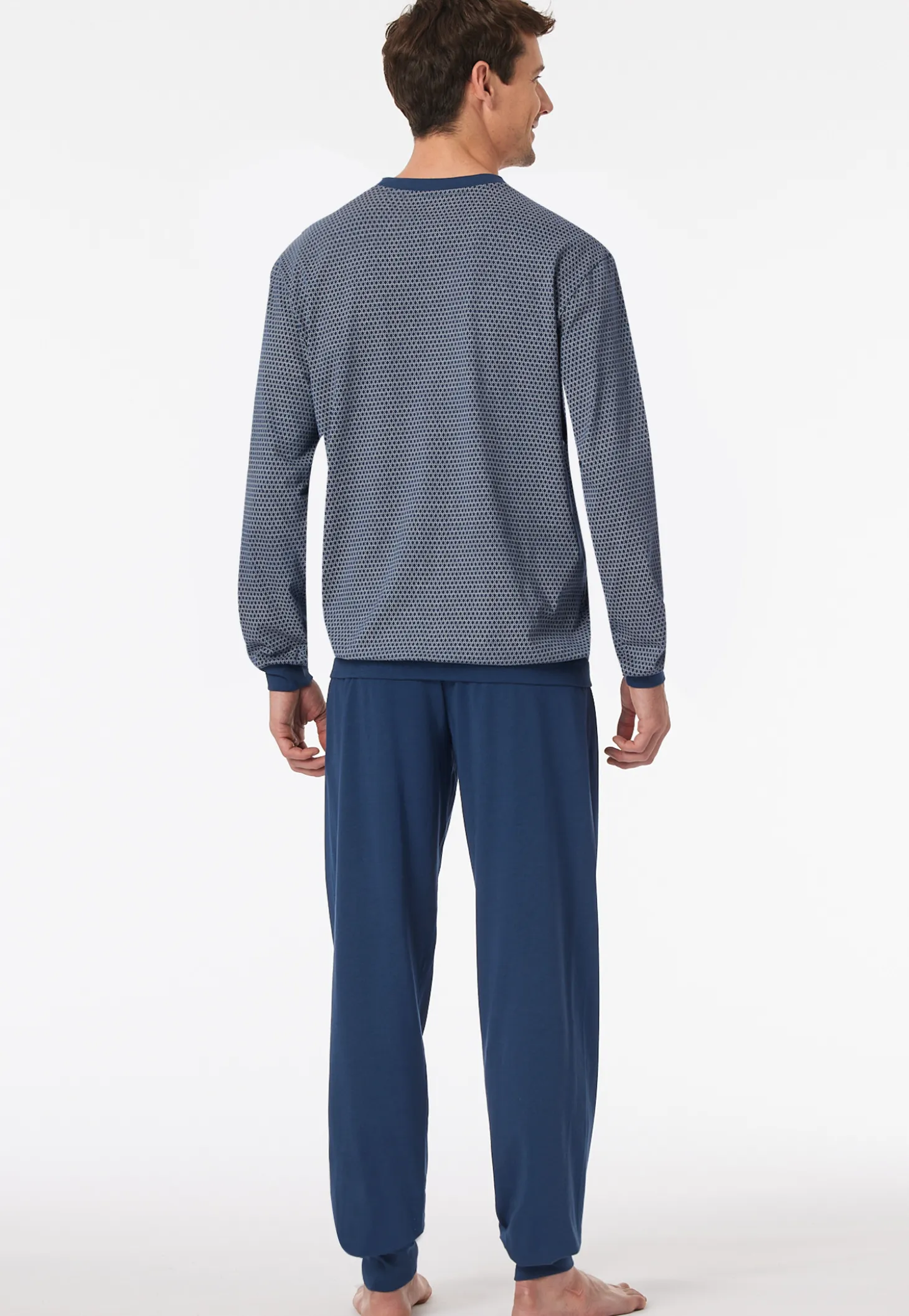 Schlafanzug lang Bündchen blau gemustert - Comfort Essentials