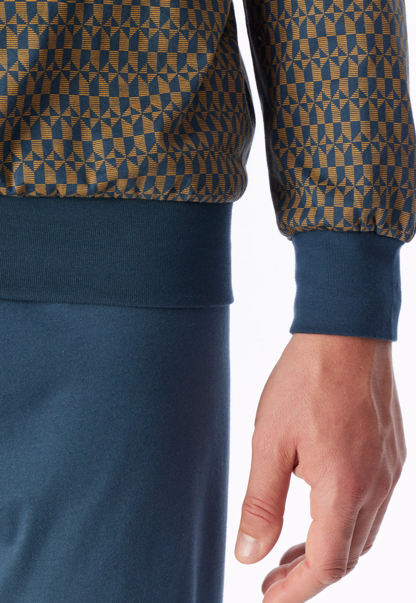 Schlafanzug lang Bündchen deep blue gemustert - Comfort Nightwear