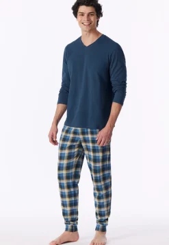 Schlafanzug lang Bündchen deep blue - Casual Essentials