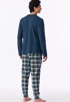 Schlafanzug lang Bündchen deep blue - Casual Essentials