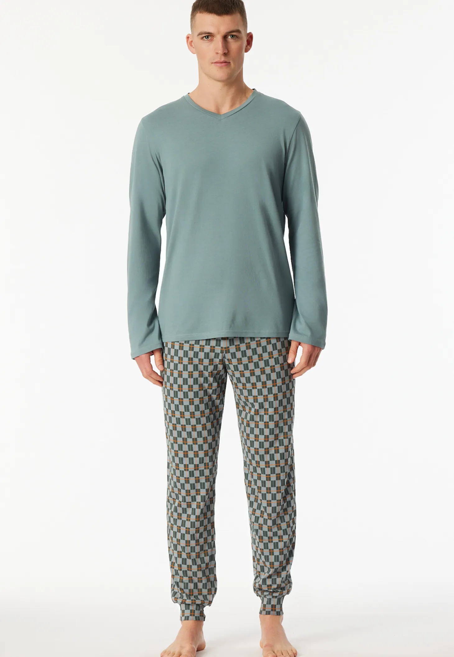 Schlafanzug lang Bündchen mineral - Casual Essentials
