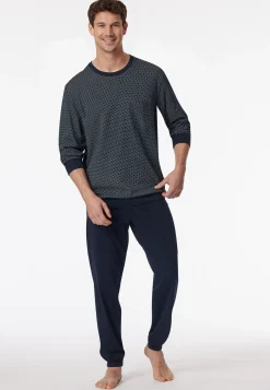 Schlafanzug lang Bündchen nachtblau - Comfort Essentials