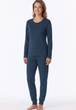Schlafanzug lang Bündchen Punkte ultra violett - Casual Essentials