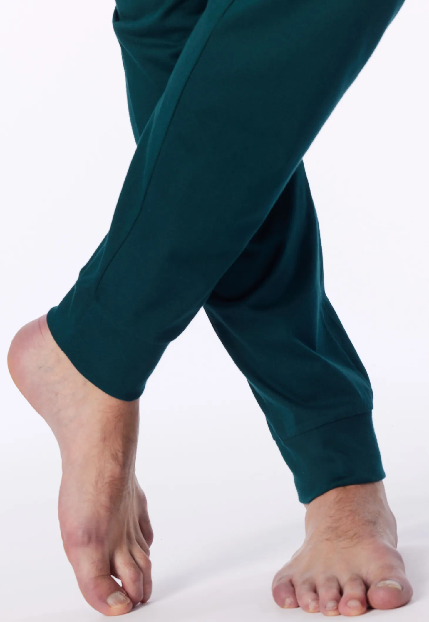 Schlafanzug lang Bündchen Ringel tiefseegrün - Casual Nightwear