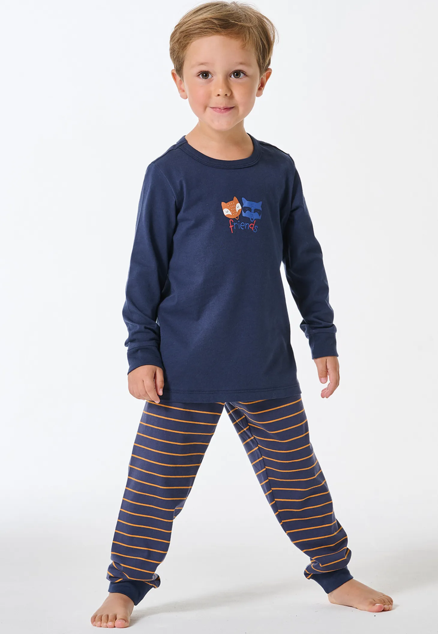 Schlafanzug lang Bündchen Ringel curry - Kids Nightwear