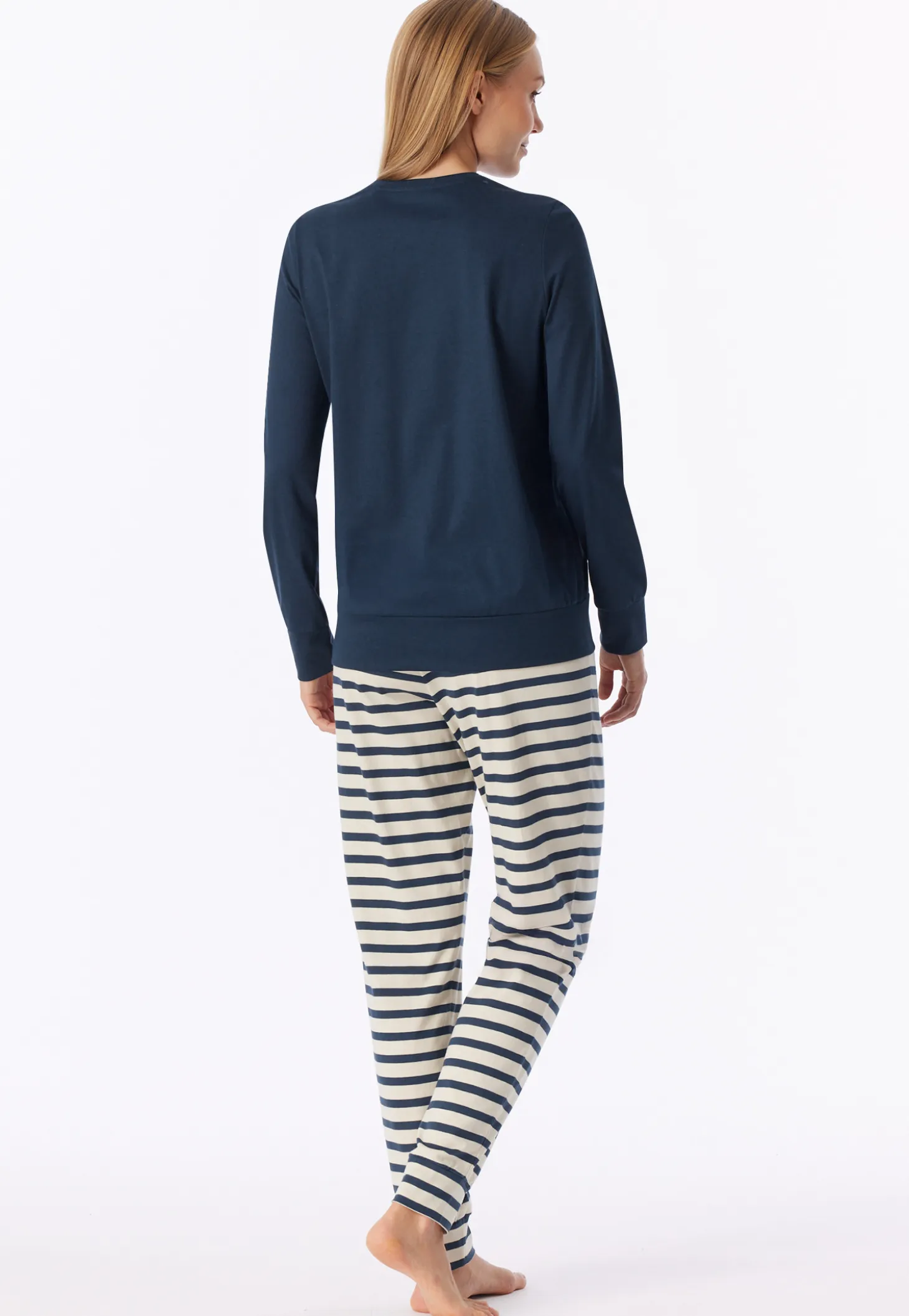 Schlafanzug lang Bündchen Ringel deep blue - Casual Essentials