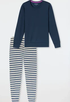 Schlafanzug lang Bündchen Ringel deep blue - Casual Essentials