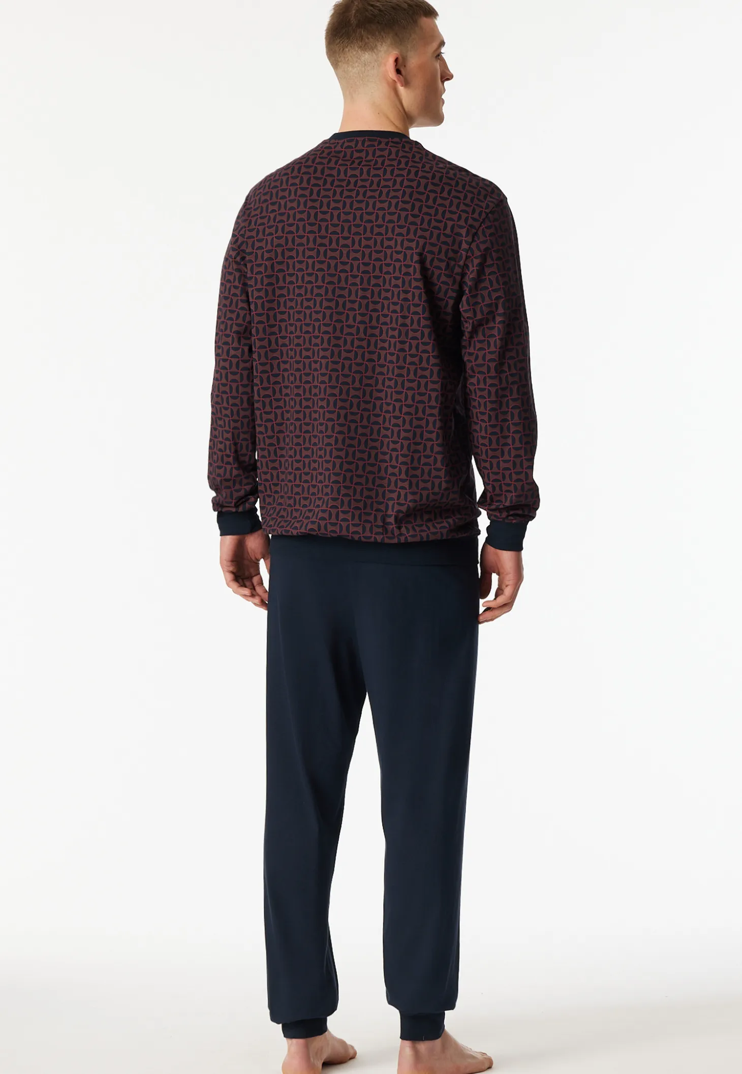 Schlafanzug lang Bündchen rotbraun gemustert - Comfort Nightwear