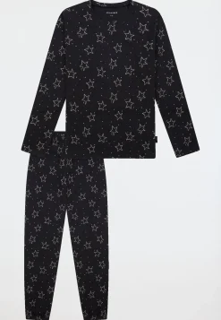 Schlafanzug lang Bündchen Sterne schwarz - Teens Nightwear